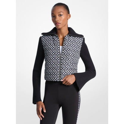 Michael Kors Quilted Graphic Logo and Knit Jacket BLACK
