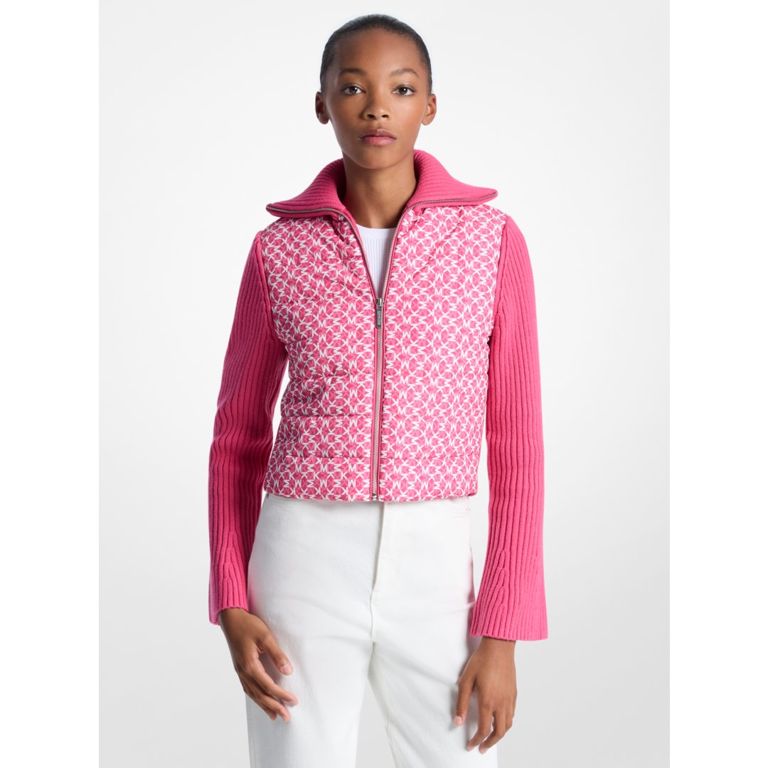 Michael Kors Quilted Graphic Logo and Knit Jacket HIBISCUS