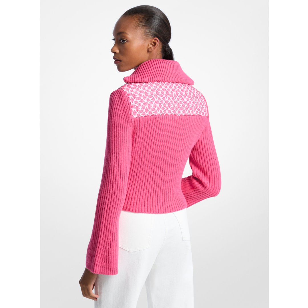 Michael Kors Quilted Graphic Logo and Knit Jacket HIBISCUS