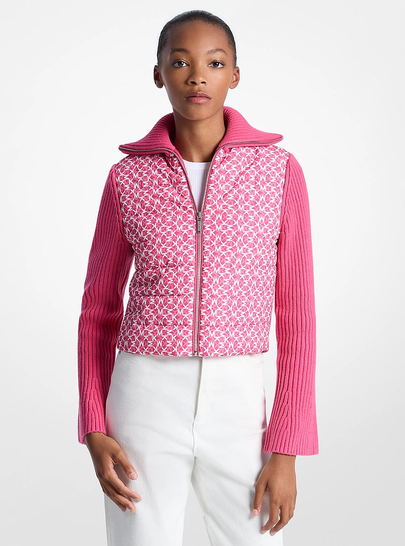Michael Kors Quilted Graphic Logo and Knit Jacket HIBISCUS