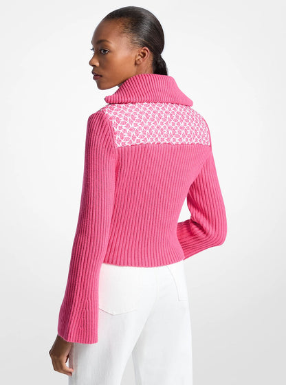 Michael Kors Quilted Graphic Logo and Knit Jacket HIBISCUS