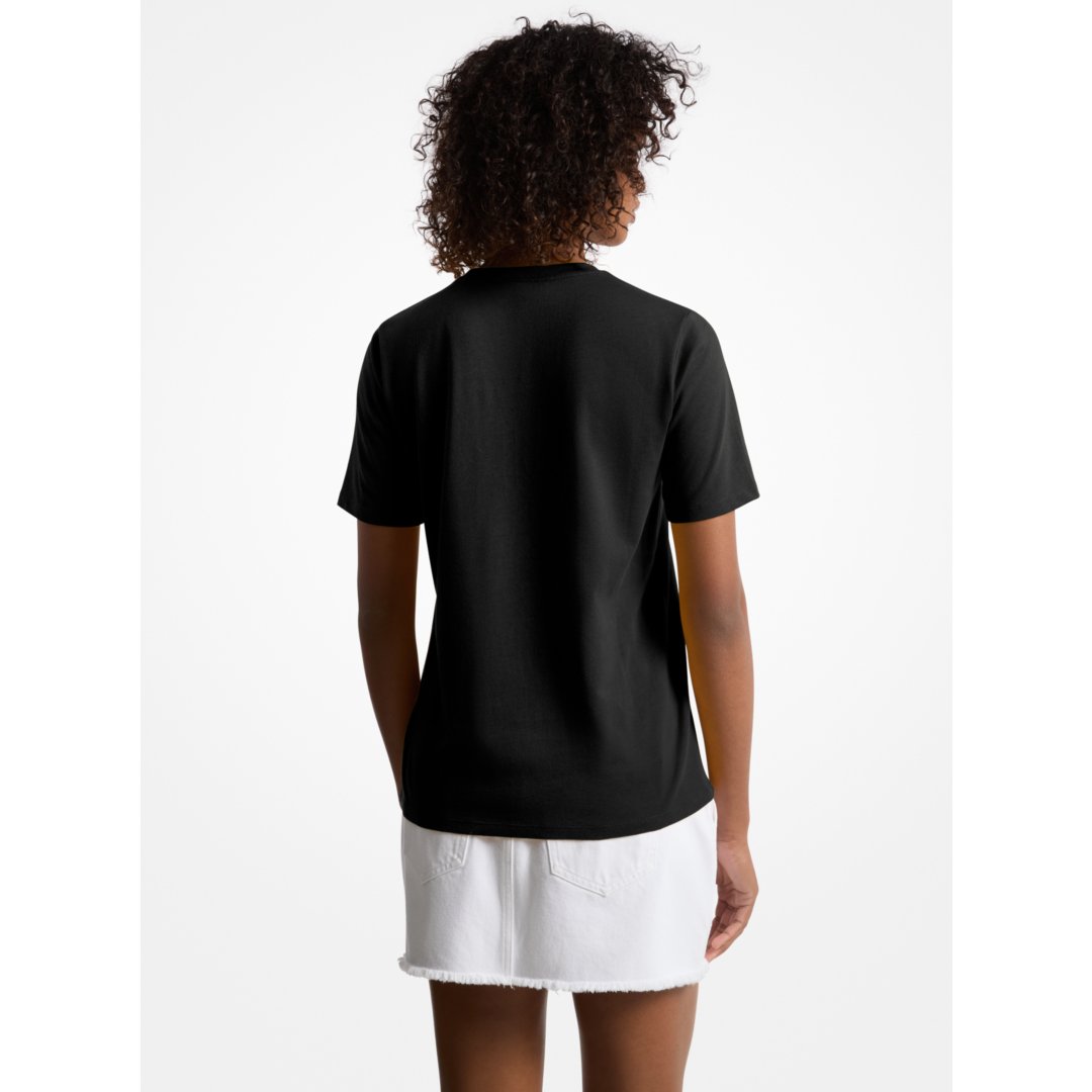 Michael Kors Sequined Logo Cotton T-Shirt BLACK