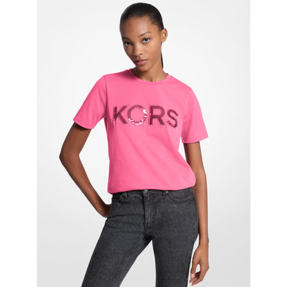 Michael Kors Sequined Logo Cotton T-Shirt HIBISCUS