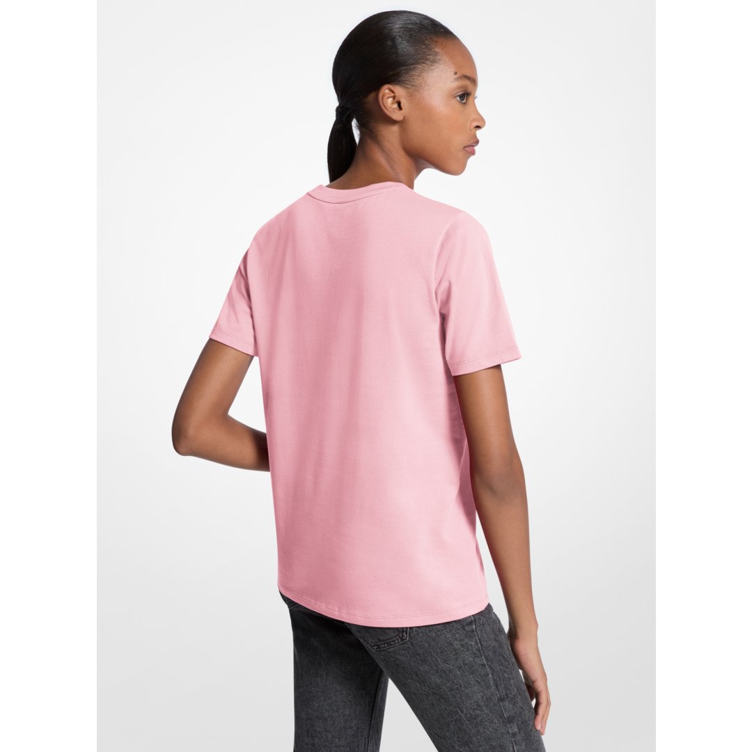 Michael Kors Sequined Logo Cotton T-Shirt CARNATION