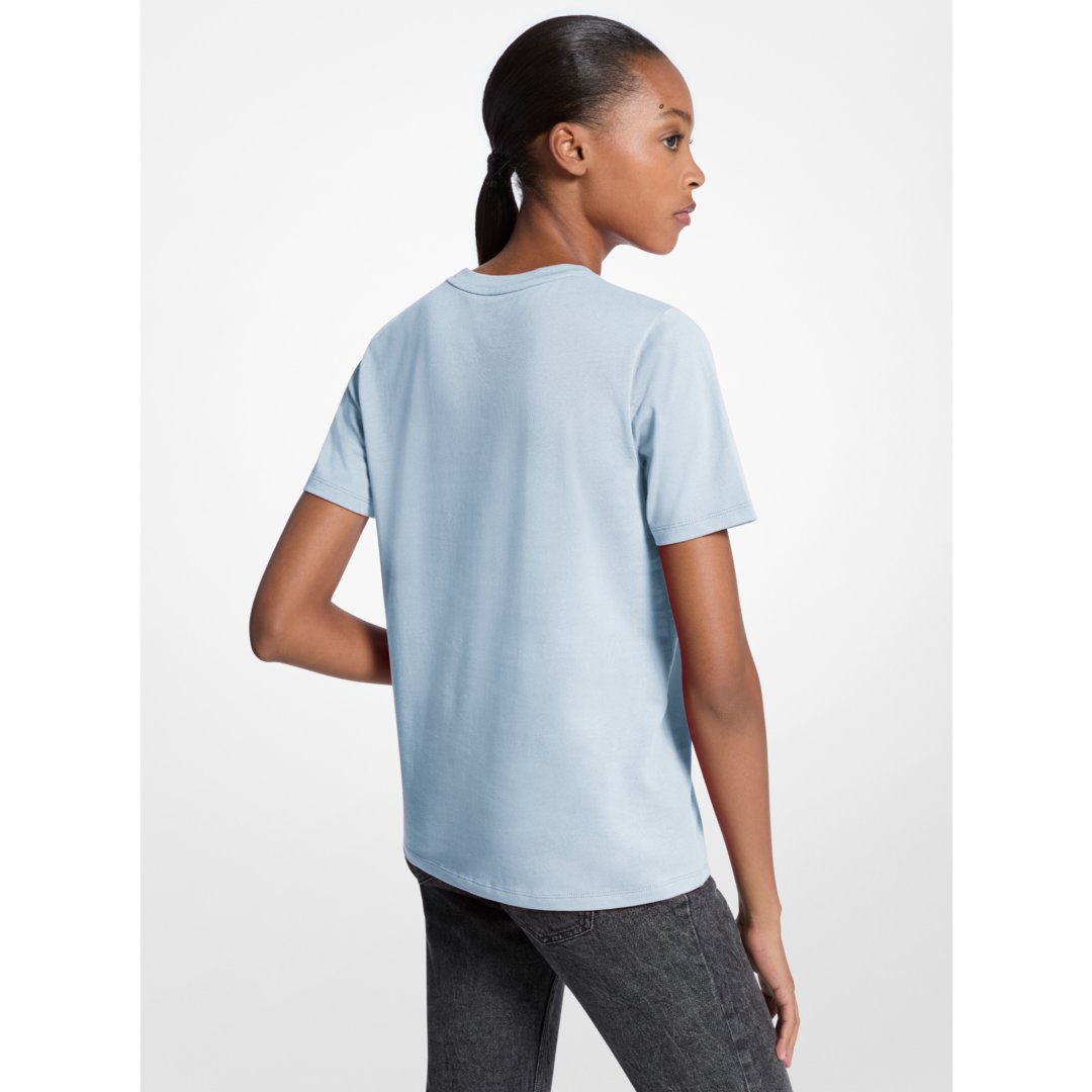 Michael Kors Sequined Logo Cotton T-Shirt PASTEL BLUE