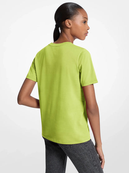 Michael Kors Sequined Logo Cotton T-Shirt LIME
