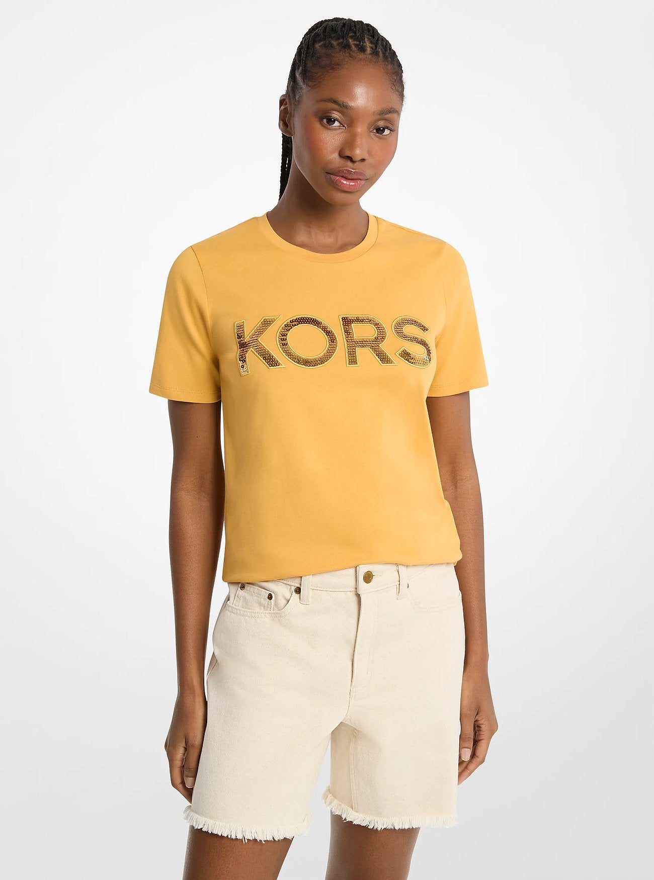 Michael Kors Sequined Logo Cotton T-Shirt HONEYWHEAT