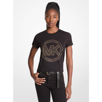 Michael Kors Studded Logo Charm Organic Cotton Jersey T-Shirt BLACK