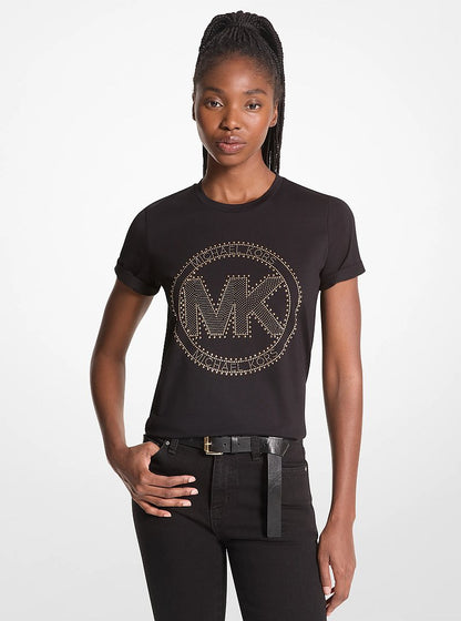 Michael Kors Studded Logo Charm Organic Cotton Jersey T-Shirt DK CHAMBRAY