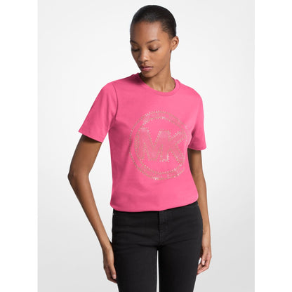 Michael Kors Studded Logo Charm Organic Cotton Jersey T-Shirt HIBISCUS