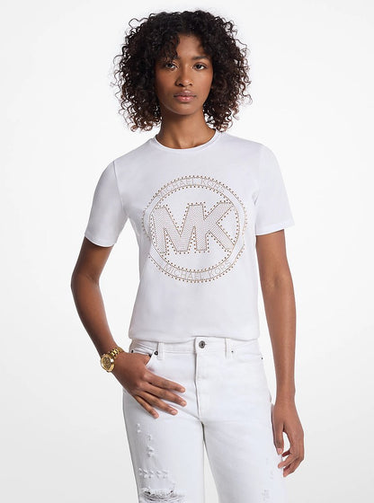 Michael Kors Studded Logo Charm Organic Cotton Jersey T-Shirt DK CHAMBRAY