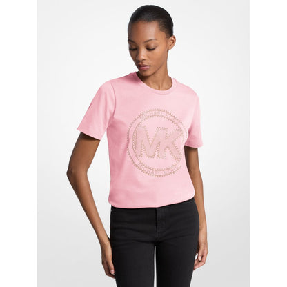 Michael Kors Studded Logo Charm Organic Cotton Jersey T-Shirt CARNATION
