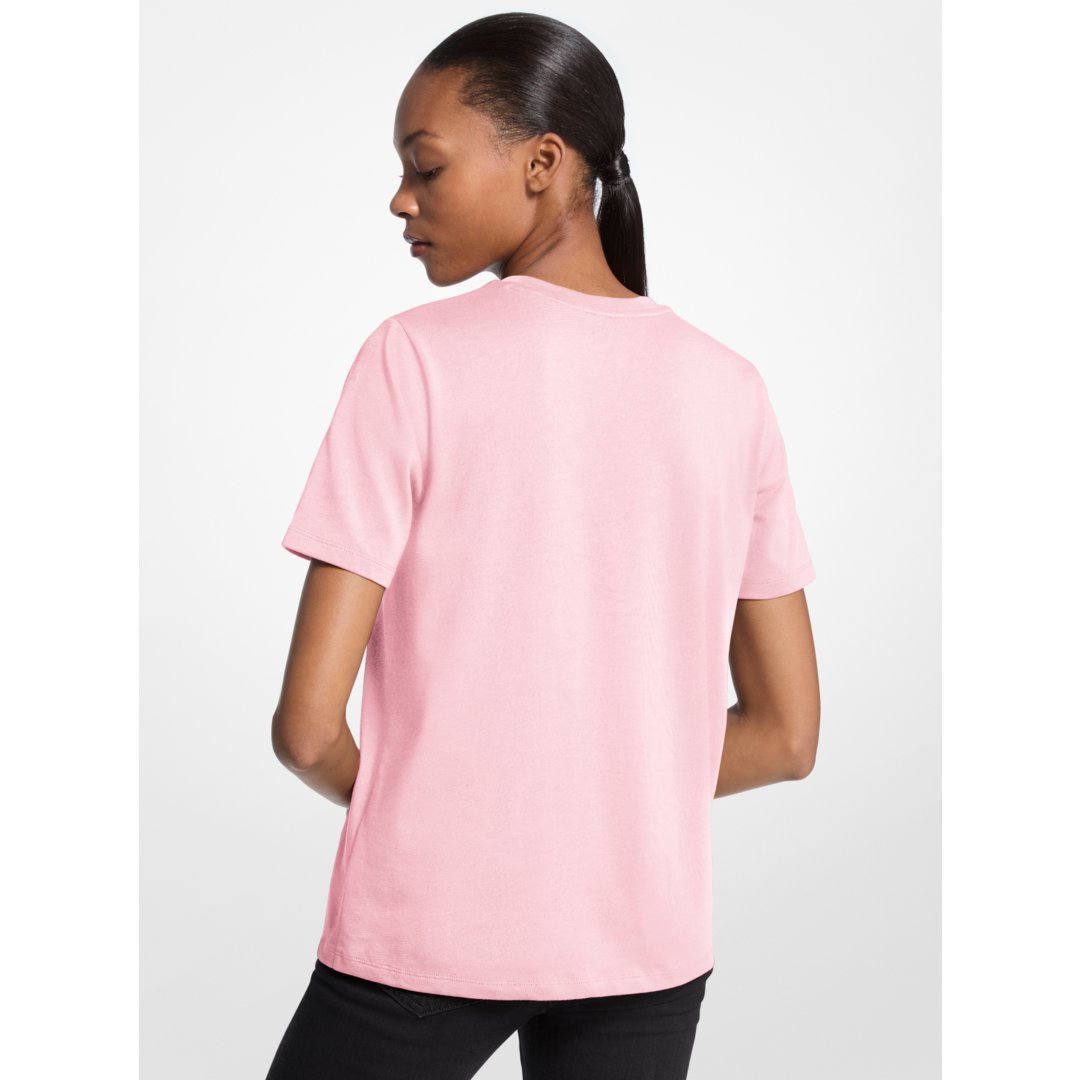 Michael Kors Studded Logo Charm Organic Cotton Jersey T-Shirt CARNATION
