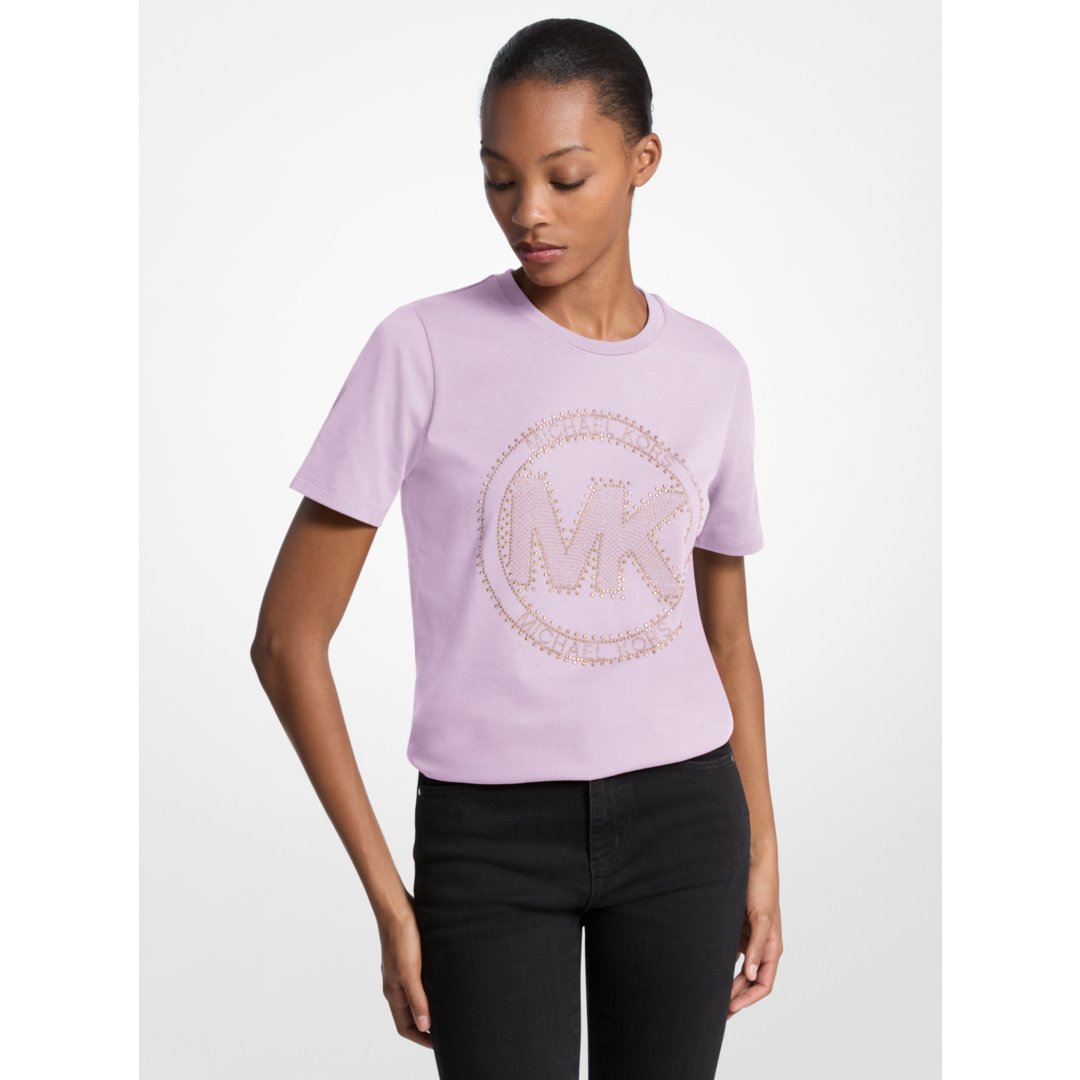 Michael Kors Studded Logo Charm Organic Cotton Jersey T-Shirt QUARTZ