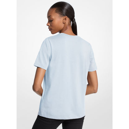 Michael Kors Studded Logo Charm Organic Cotton Jersey T-Shirt PASTEL BLUE