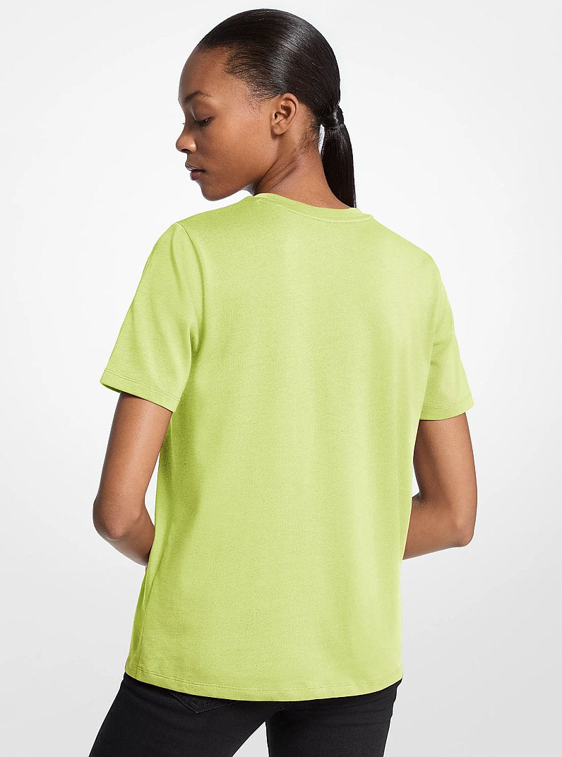 Michael Kors Studded Logo Charm Organic Cotton Jersey T-Shirt DK CHAMBRAY
