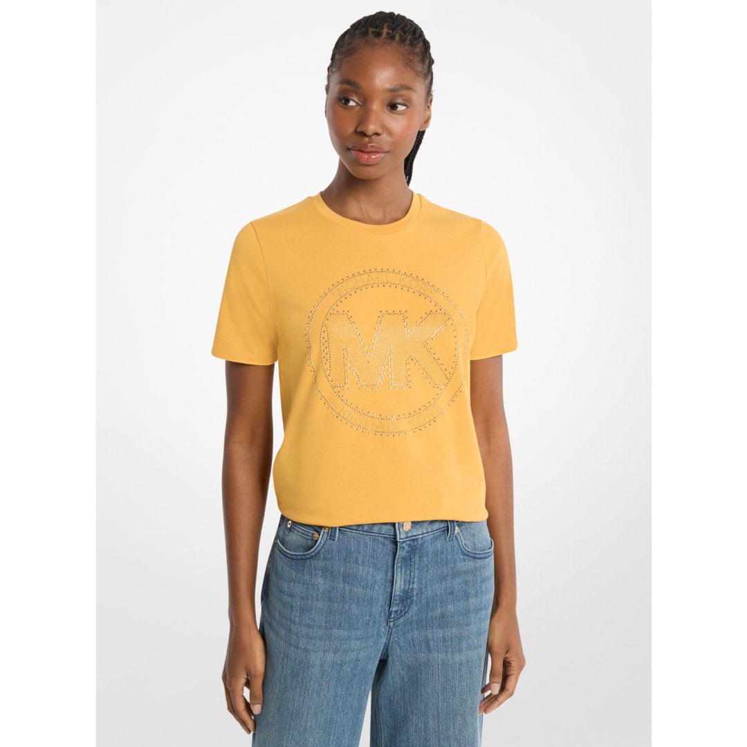 Michael Kors Studded Logo Charm Organic Cotton Jersey T-Shirt HONEYWHEAT