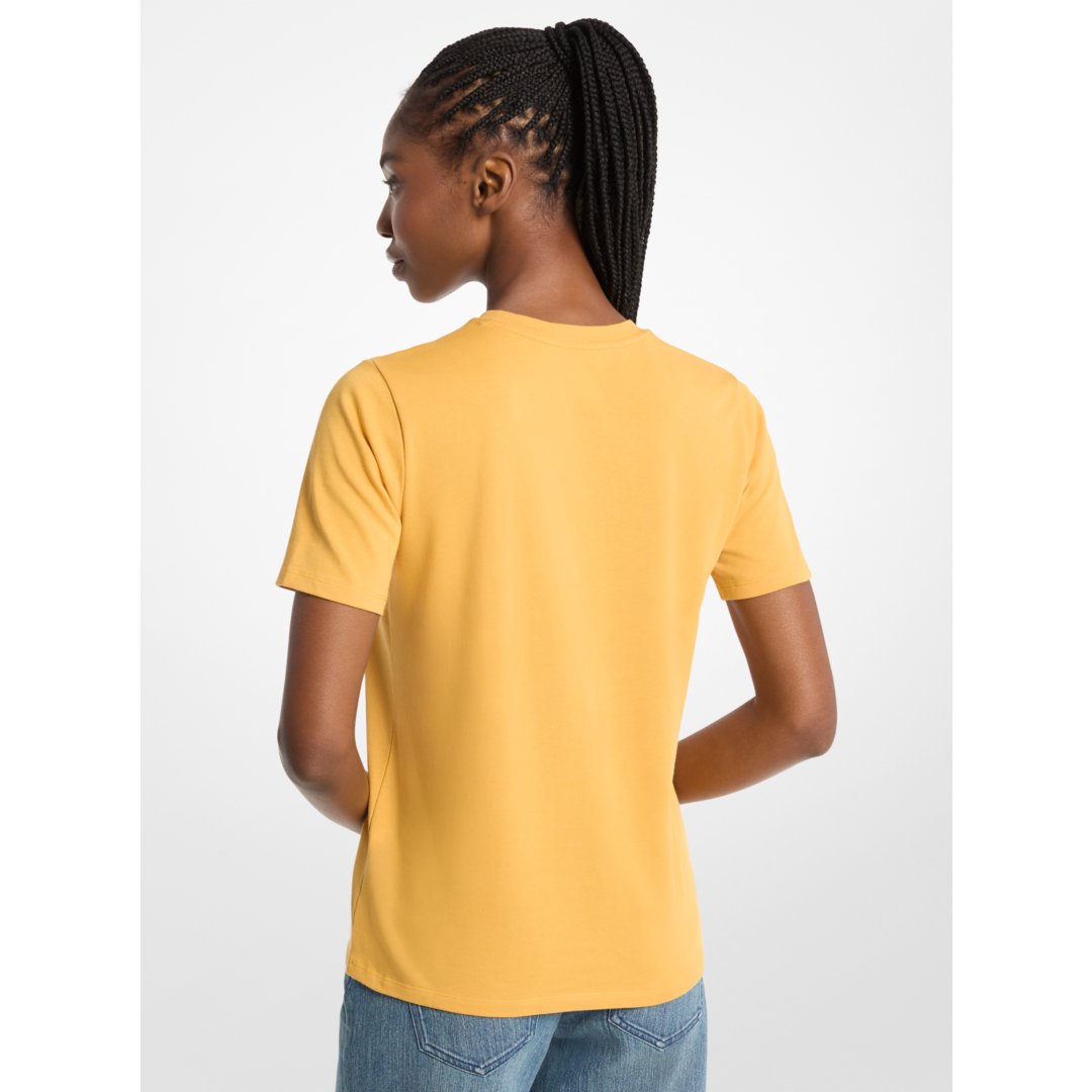 Michael Kors Studded Logo Charm Organic Cotton Jersey T-Shirt HONEYWHEAT