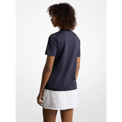 Michael Kors Studded Logo Charm Organic Cotton Jersey T-Shirt MIDNIGHTBLUE