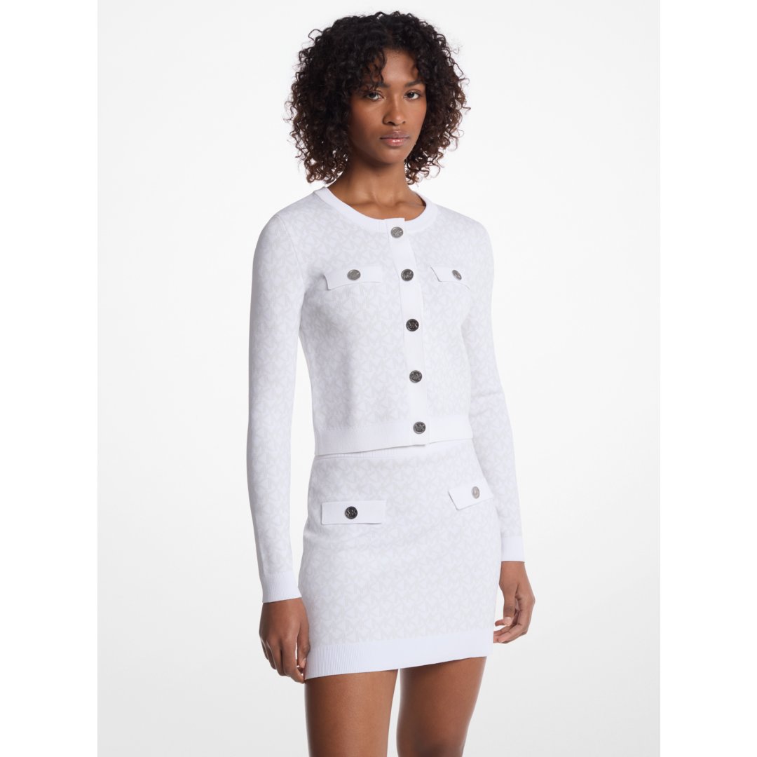 Michael Kors Logo Jacquard Cropped Jacket WHITE