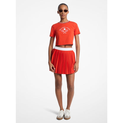 Michael Kors Pleated Stretch Knit Skirt RED CLAY
