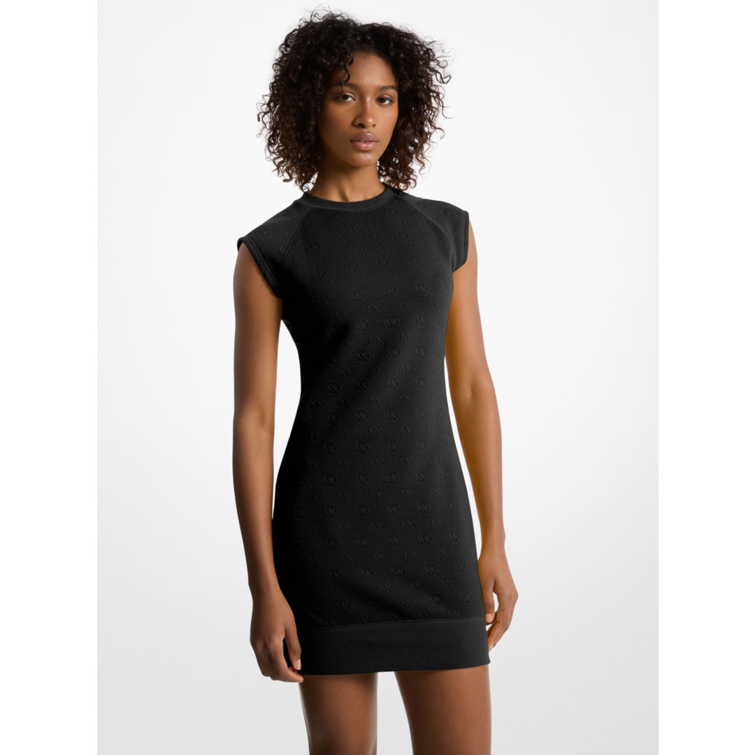 Michael Kors Raglan Sleeve Logo Jacquard Sweater Dress BLACK