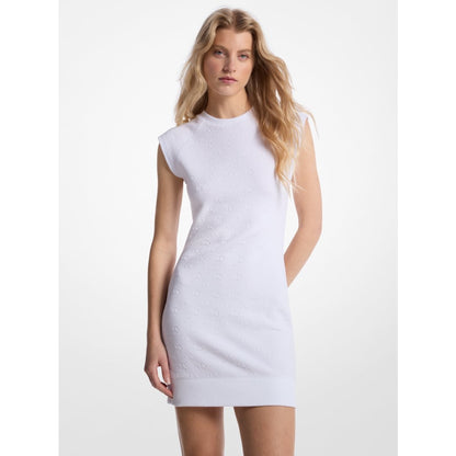 Michael Kors Raglan Sleeve Logo Jacquard Sweater Dress WHITE
