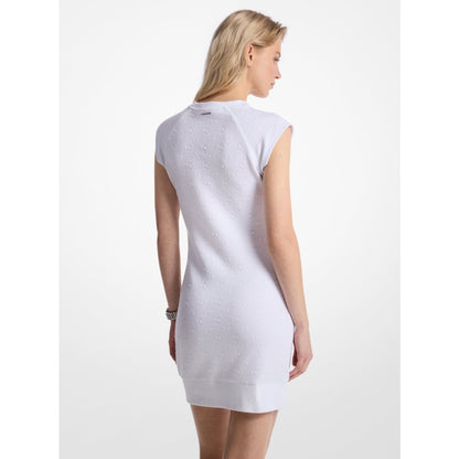 Michael Kors Raglan Sleeve Logo Jacquard Sweater Dress WHITE
