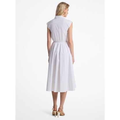 Michael Kors Stretch Cotton Poplin Midi Dress WHITE