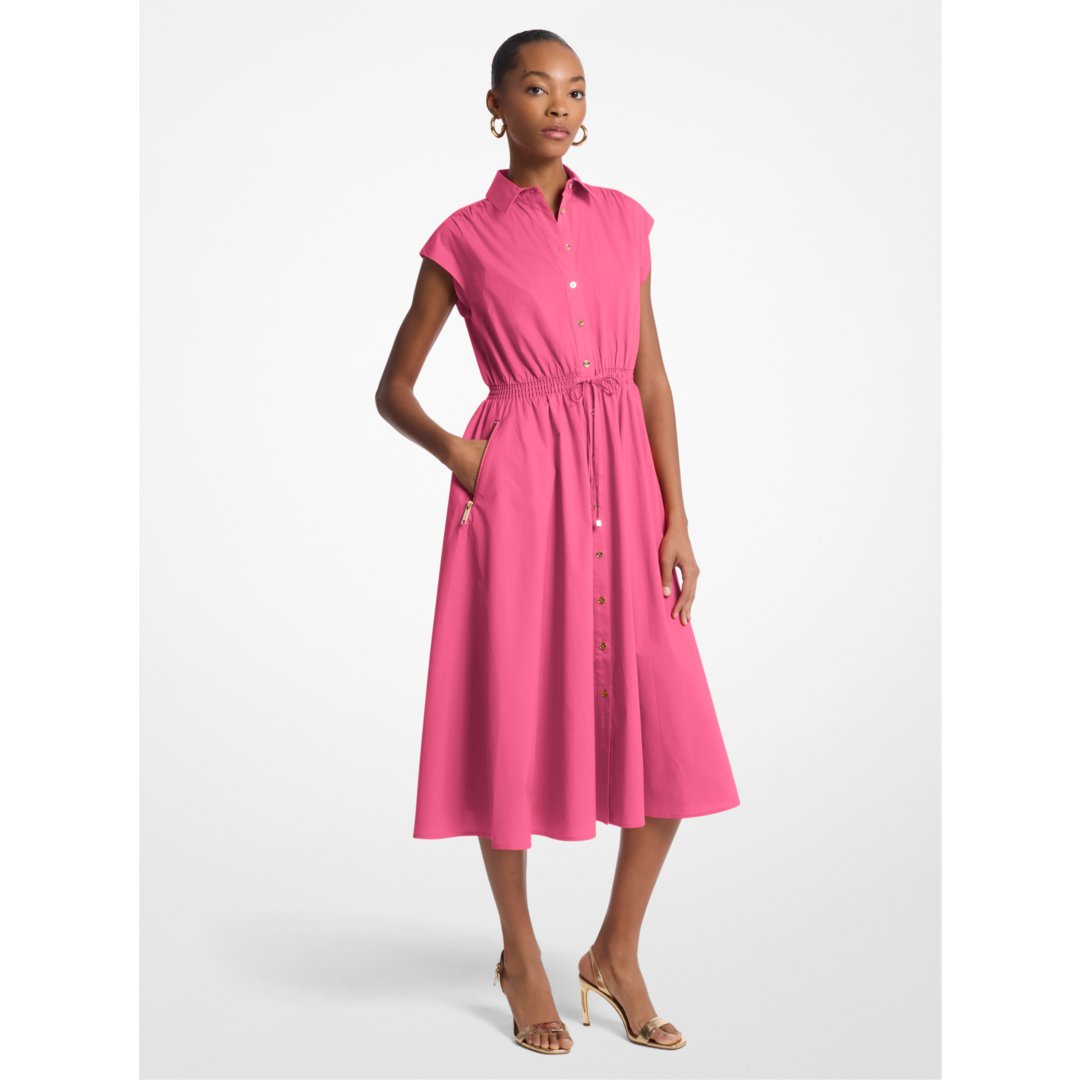 Michael Kors Stretch Cotton Poplin Midi Dress HIBISCUS