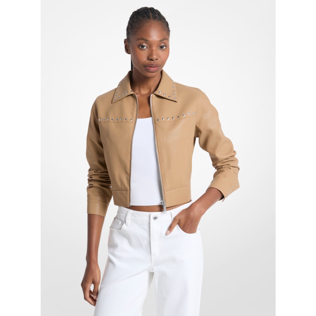 Michael Kors Studded Cropped Jacket DARK CAMEL