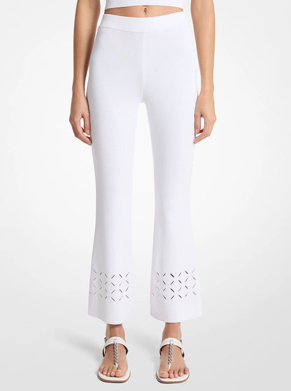 Michael Kors Laser Cut Stretch Knit Pants WHITE