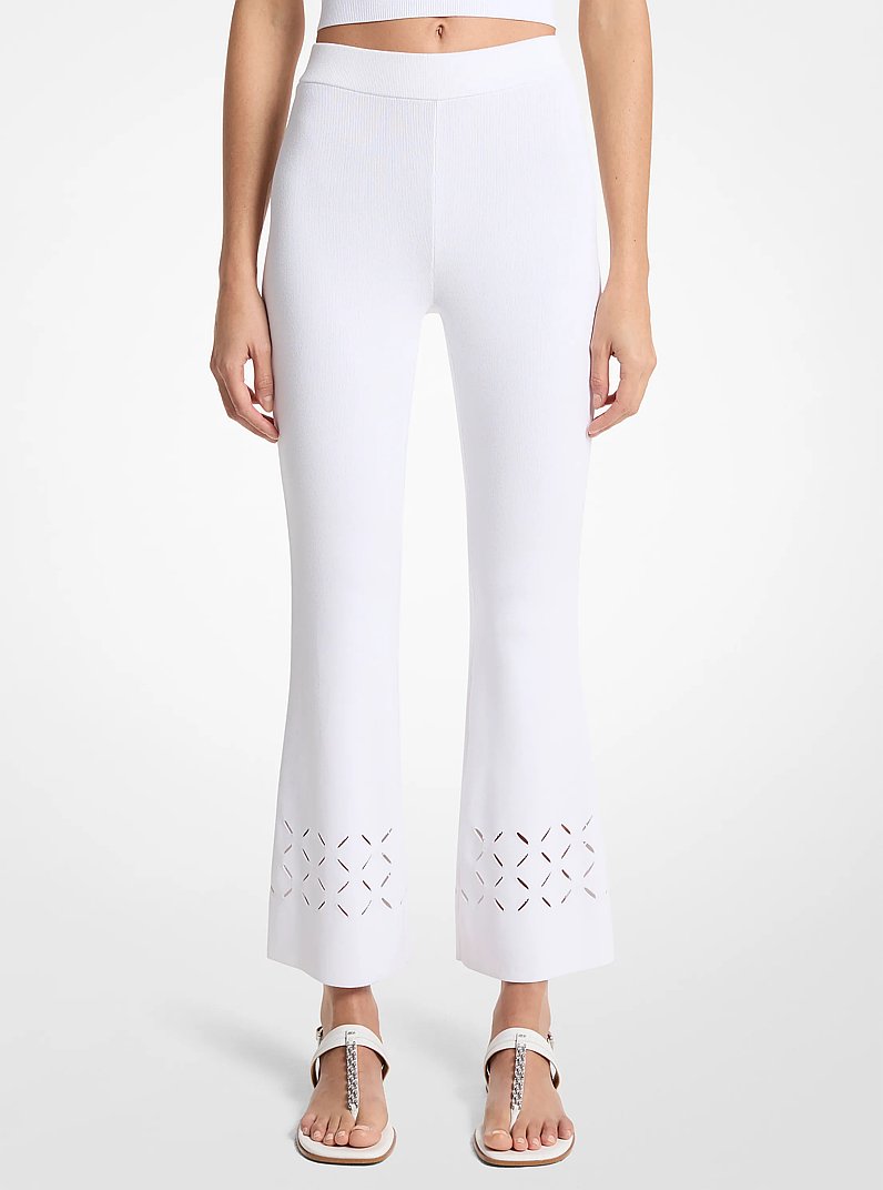 Michael Kors Laser Cut Stretch Knit Pants WHITE