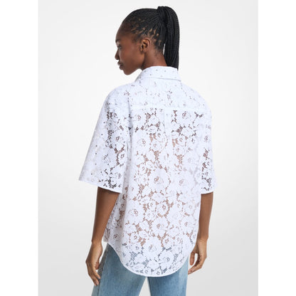 Michael Kors Studded Corded Floral Lace Shirt WHITE