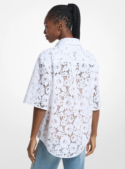Michael Kors Studded Corded Floral Lace Shirt WHITE