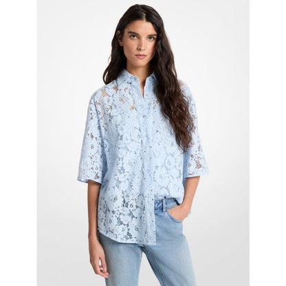 Michael Kors Studded Corded Floral Lace Shirt PASTEL BLUE