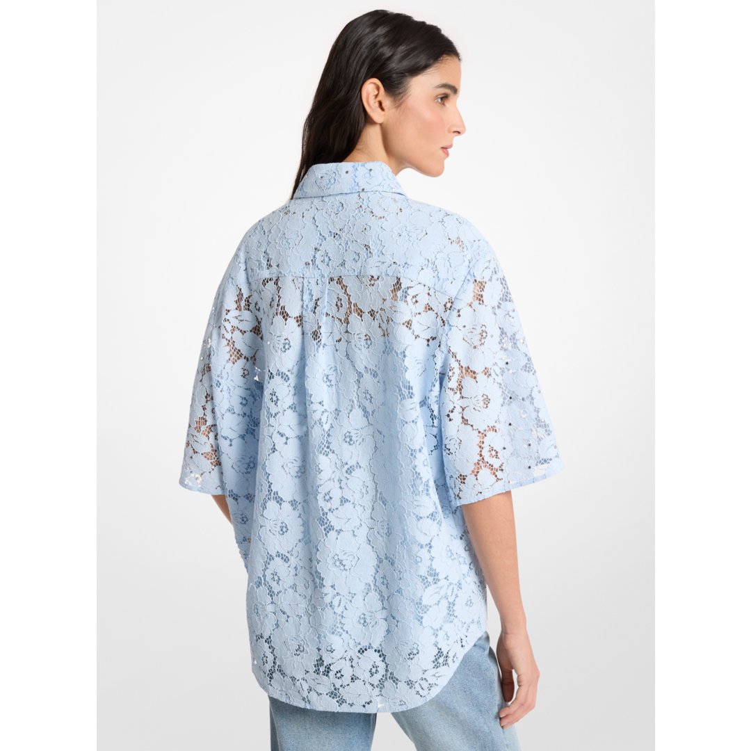 Michael Kors Studded Corded Floral Lace Shirt PASTEL BLUE