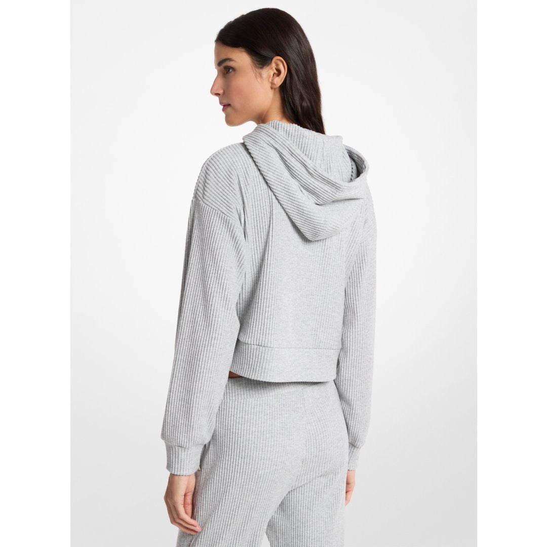 Michael Kors Ribbed Knit Hoodie PEARL GREY