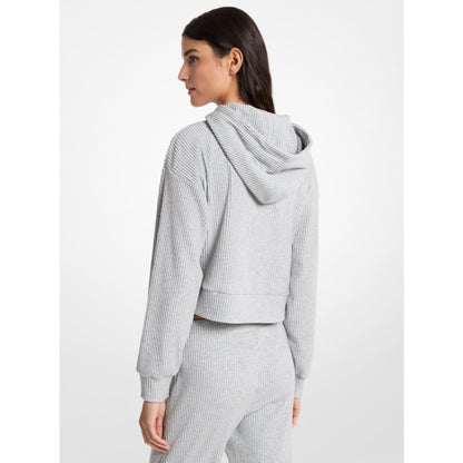 Michael Kors Ribbed Knit Hoodie PEARL GREY
