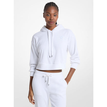 Michael Kors Ribbed Knit Hoodie WHITE