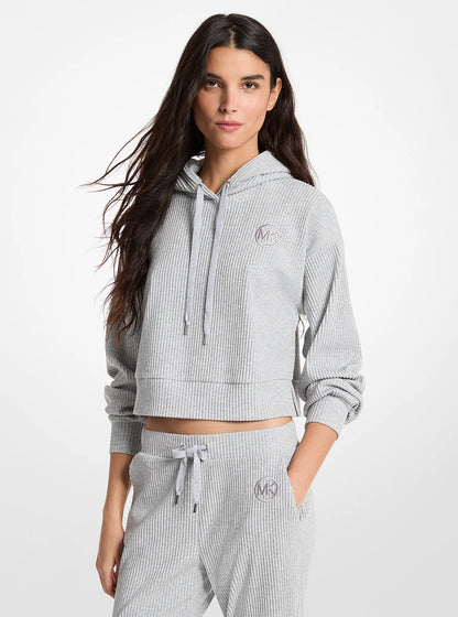 Michael Kors Ribbed Knit Hoodie PEARL GREY