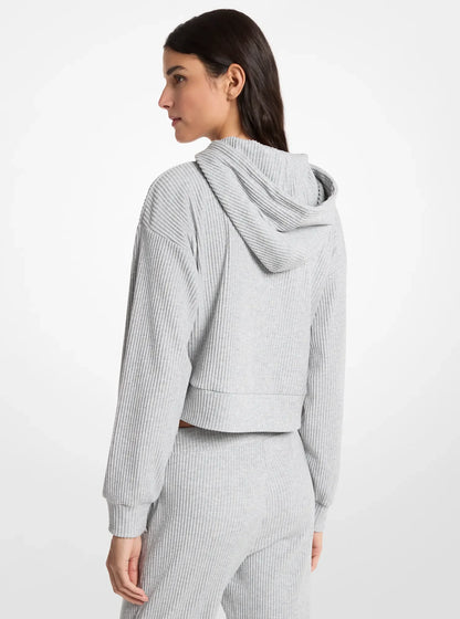 Michael Kors Ribbed Knit Hoodie PEARL GREY