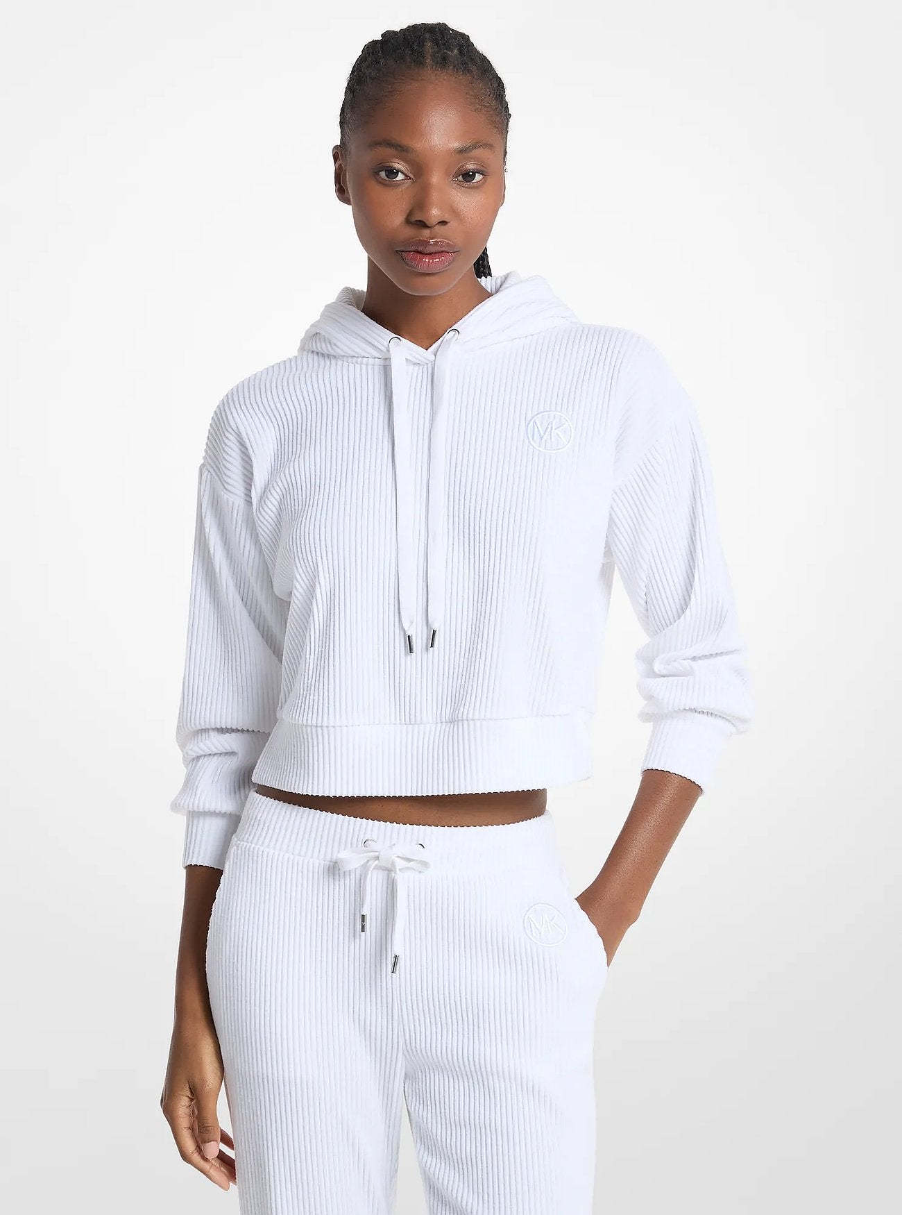 Michael Kors Ribbed Knit Hoodie WHITE