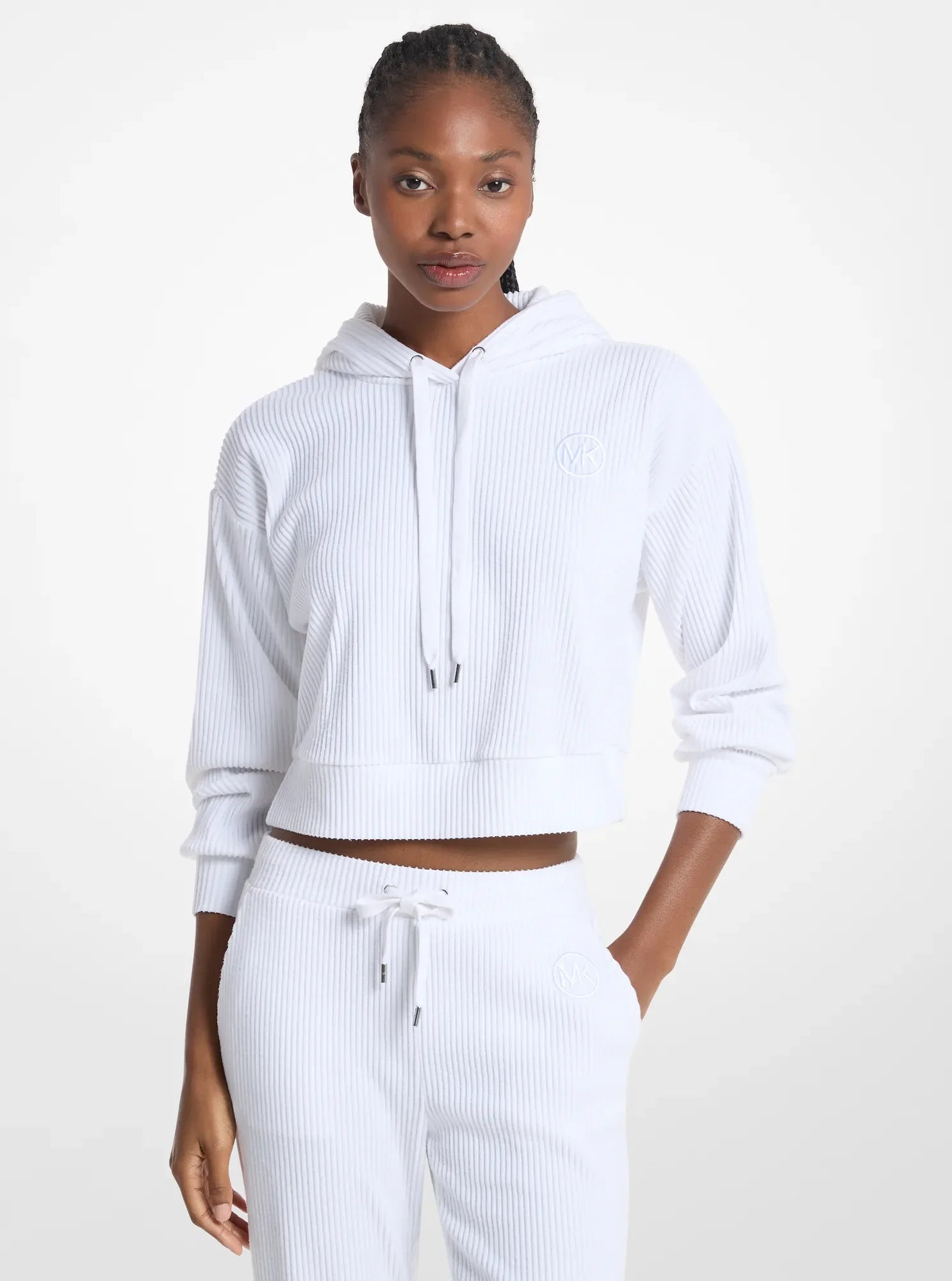 Michael Kors Ribbed Knit Hoodie WHITE