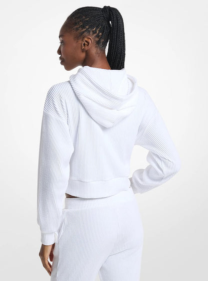 Michael Kors Ribbed Knit Hoodie WHITE