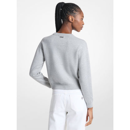Michael Kors Embellished Logo Cotton Blend Sweater PEARL GREY