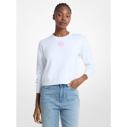 Michael Kors Embellished Logo Cotton Blend Sweater WHITE