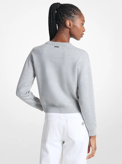 Michael Kors Embellished Logo Cotton Blend Sweater PEARL GREY