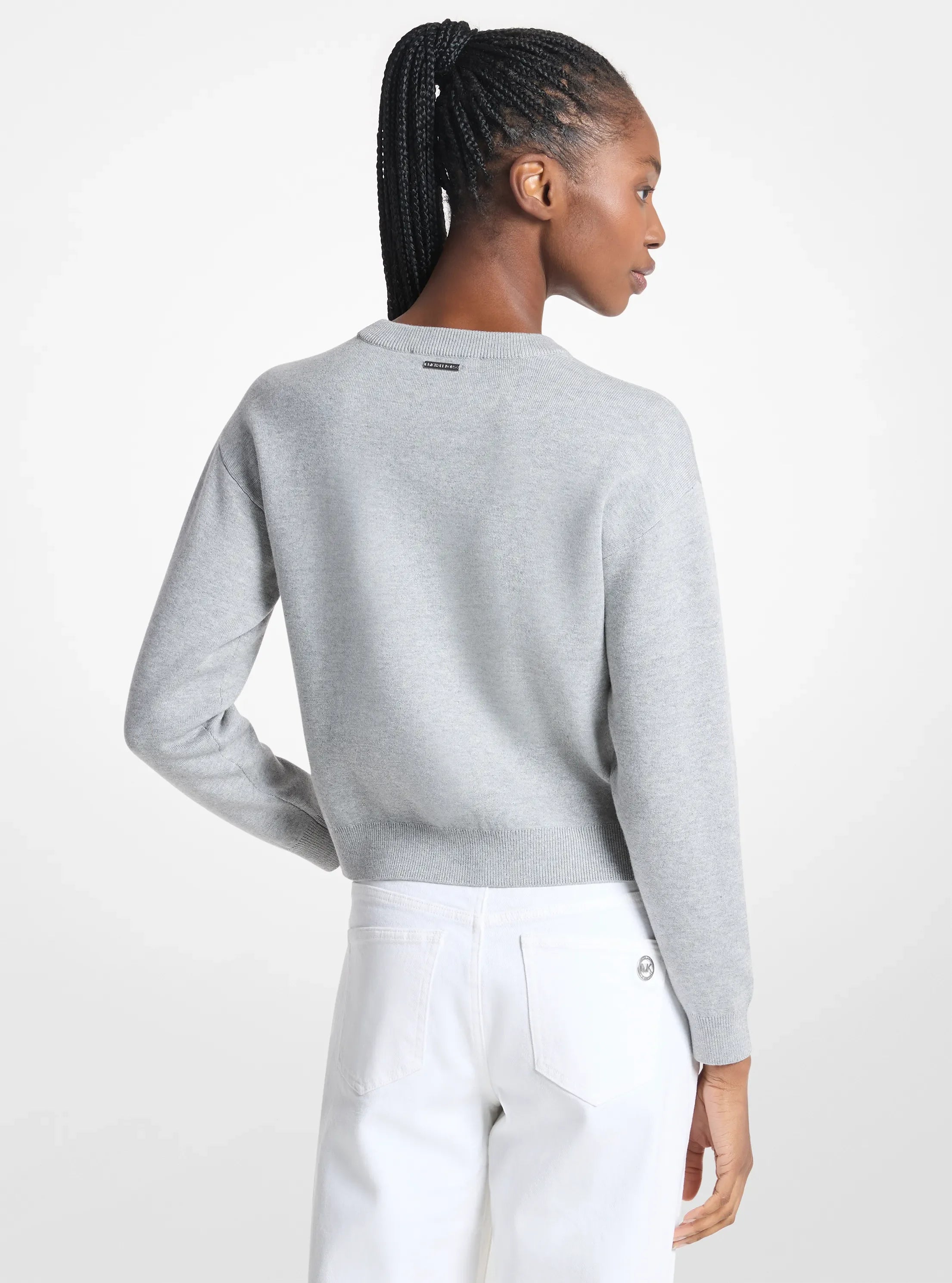 Michael Kors Embellished Logo Cotton Blend Sweater PEARL GREY