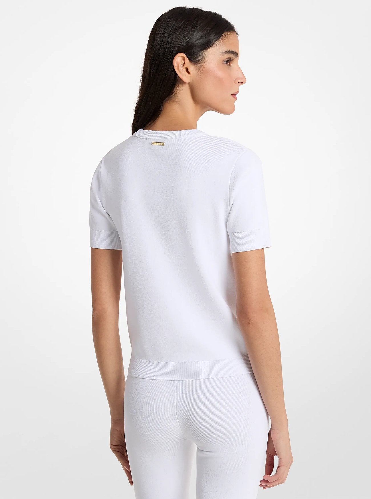 Michael Kors Laser Cut Stretch Knit Top WHITE
